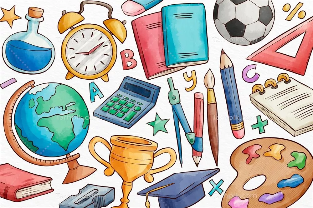 بک گراند آبی آبرنگ برای مدرسه با طراحی وکتور