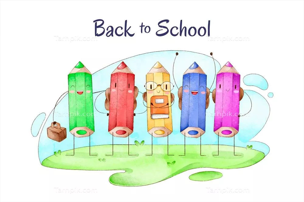 بکگراند آبرنگی برای مداد کارهای مدرسه به سبک وکتور