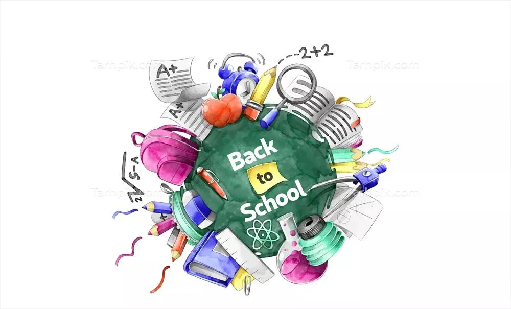 پسزمینه وکتور آبی رنگ و آبرنگی برای بازگشت به مدرسه