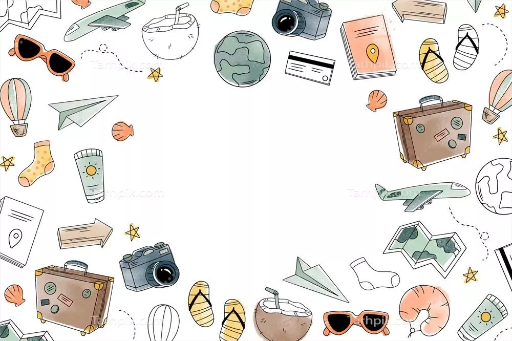 پس‌زمینه آبرنگی با طرح‌های سفر در سبک وکتور