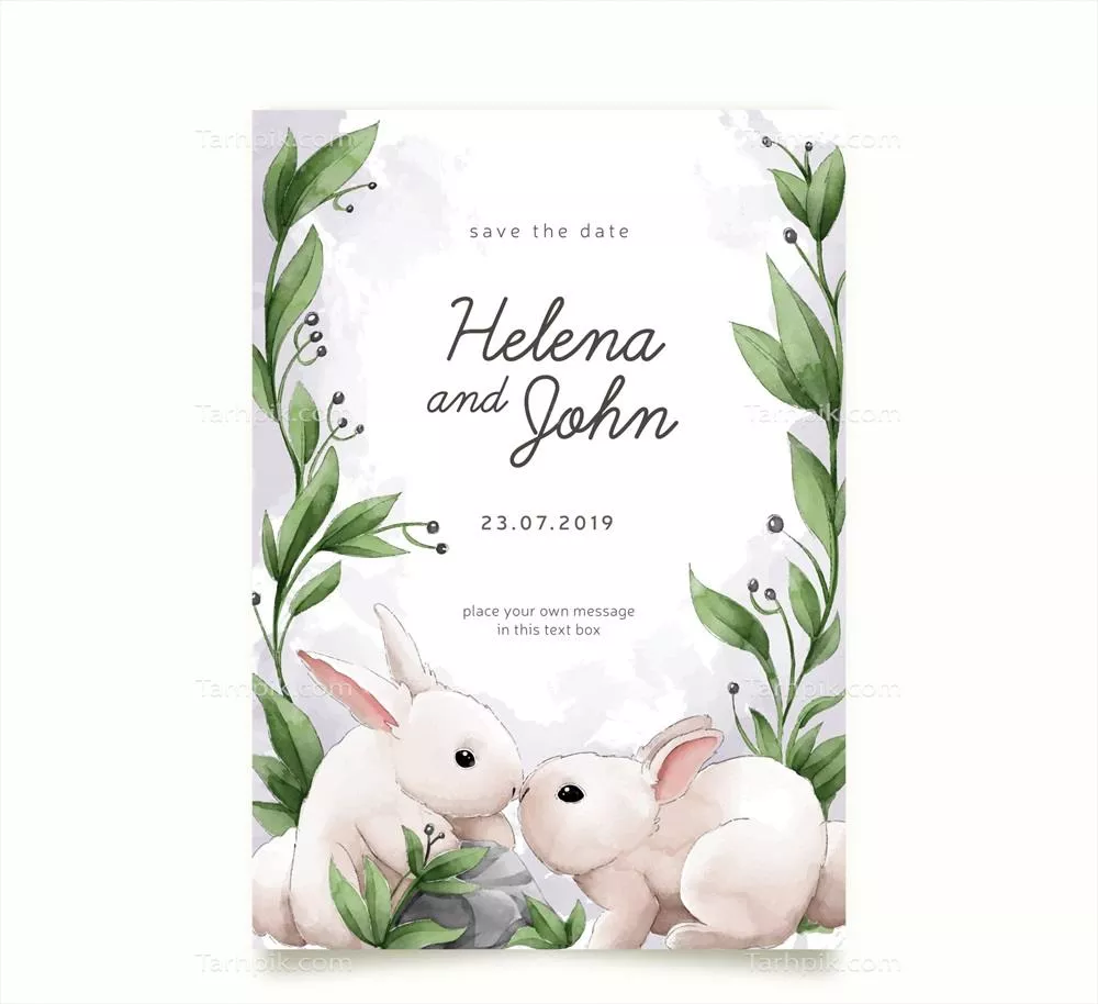 وکتور قالب کارت عروسی با طرح خرگوش های آبی و رنگی زیبا برای مراسم عروسی شما