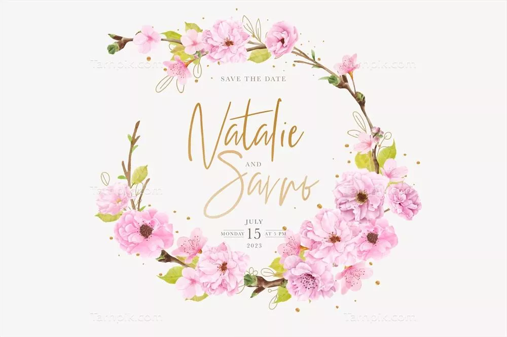 طراحی وکتور تاج گل شکوفه گیلاس آبرنگی و زیبای بهاری