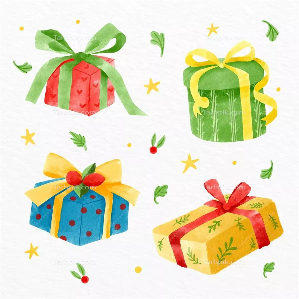 کلکسیون هدایا کریسمس با طراحی آبرنگی و وکتور (مجموعه ۲)