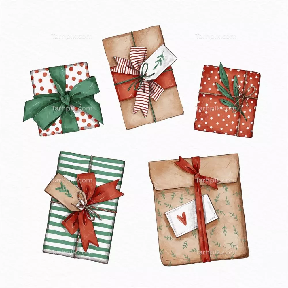 مجموعه هدیه‌های کریسمس به سبک آبرنگ برای طراحی وکتور