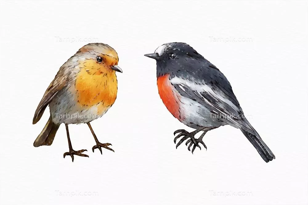 مجموعه وکتور پرنده کوچک و بانمک با تکنیک آبرنگی
