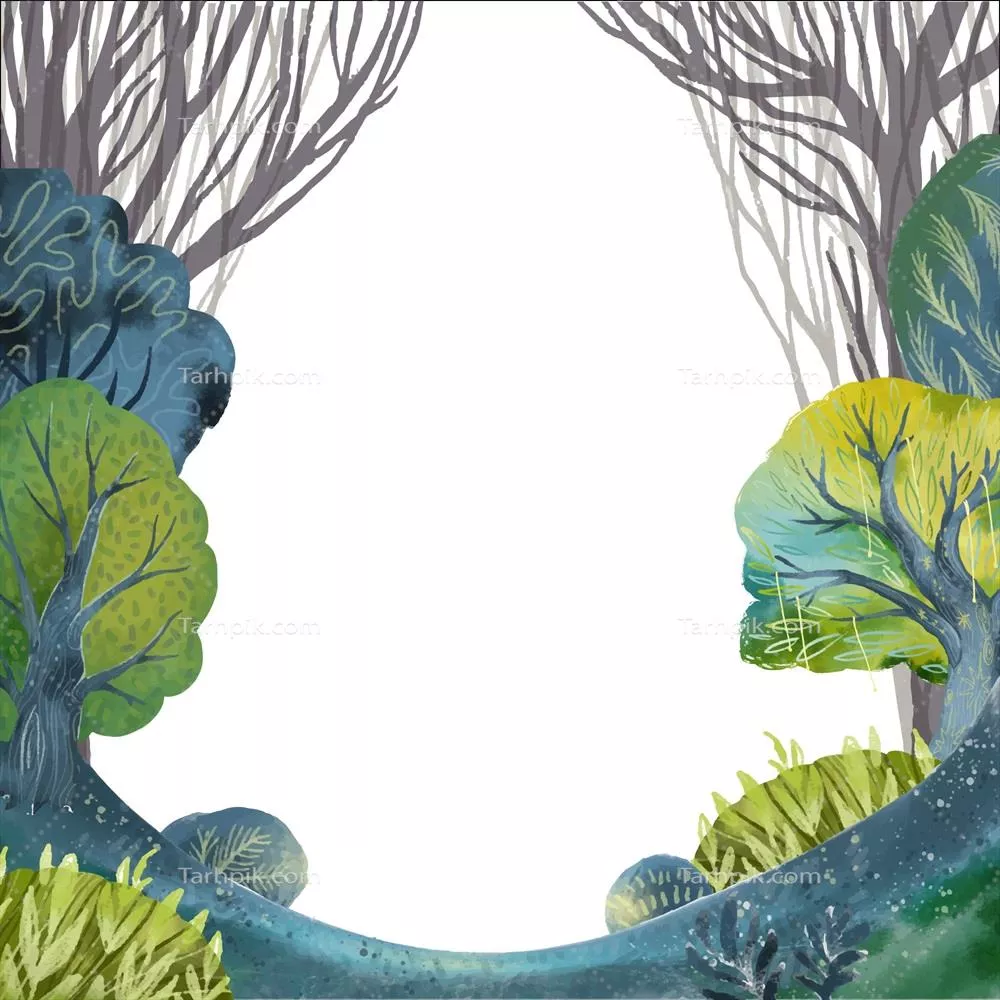 فریم وکتور جنگل جادوئی با تکنیک آبرنگ برای تزئینات هنری