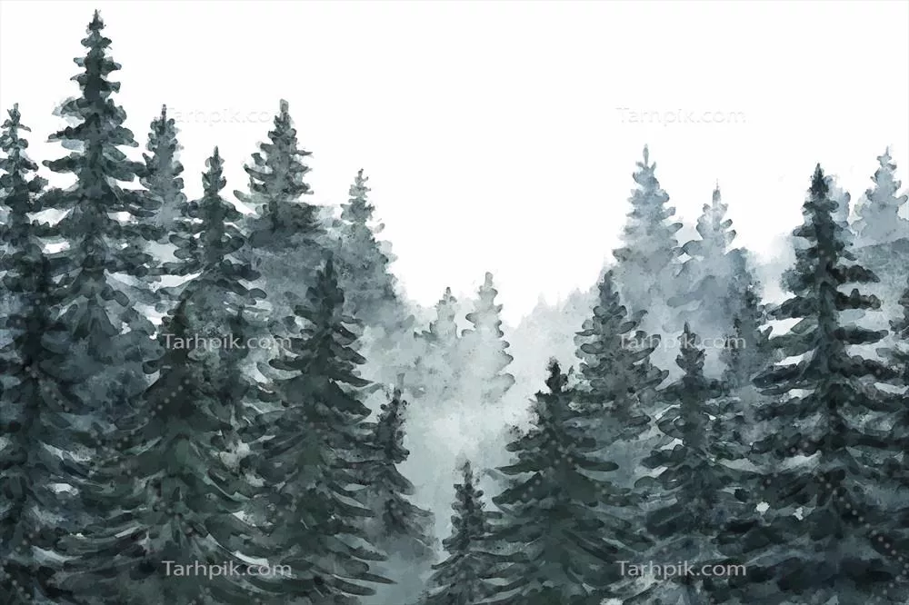 تصویر وکتور از مناظر جنگلی با تکنیک آبرنگ