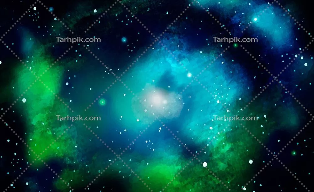 وکتور طرح پس‌زمینه کهکشان آبی و رنگی با تکنیک آبرنگ و جزئیات بی‌نظیر