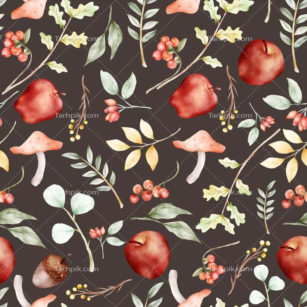 وکتور الگوی گلدار نامحدود سیب با طراحی آبرنگ و دستکشیده شده