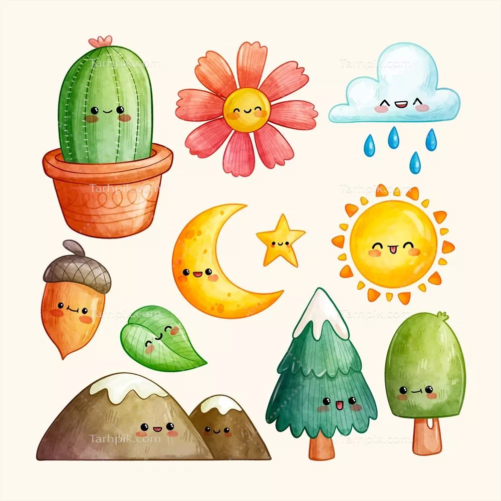 وکتور مجموعه کاراکترهای طبیعی و رنگآمیزی شده به سبک کاتکات برای طراحی گرافیکی