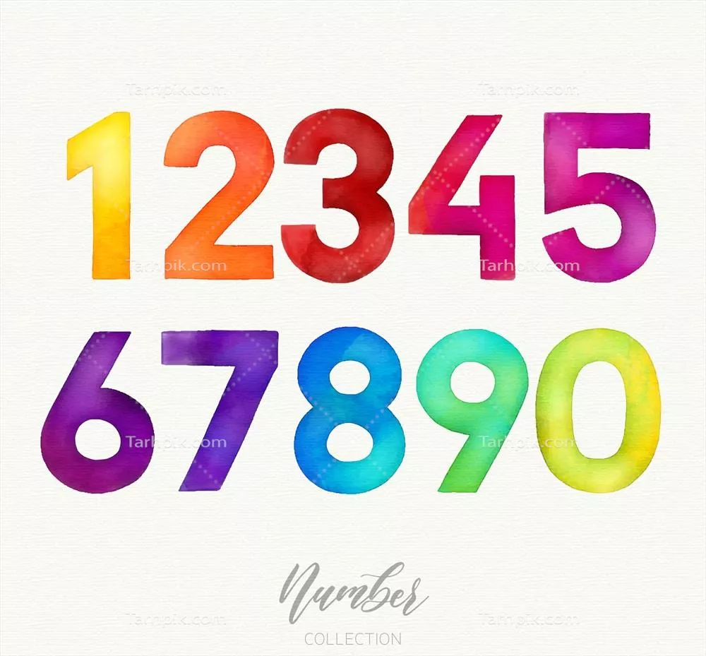 مجموعه اعداد رنگی با تکنیک آبرنگ - طرح وکتور