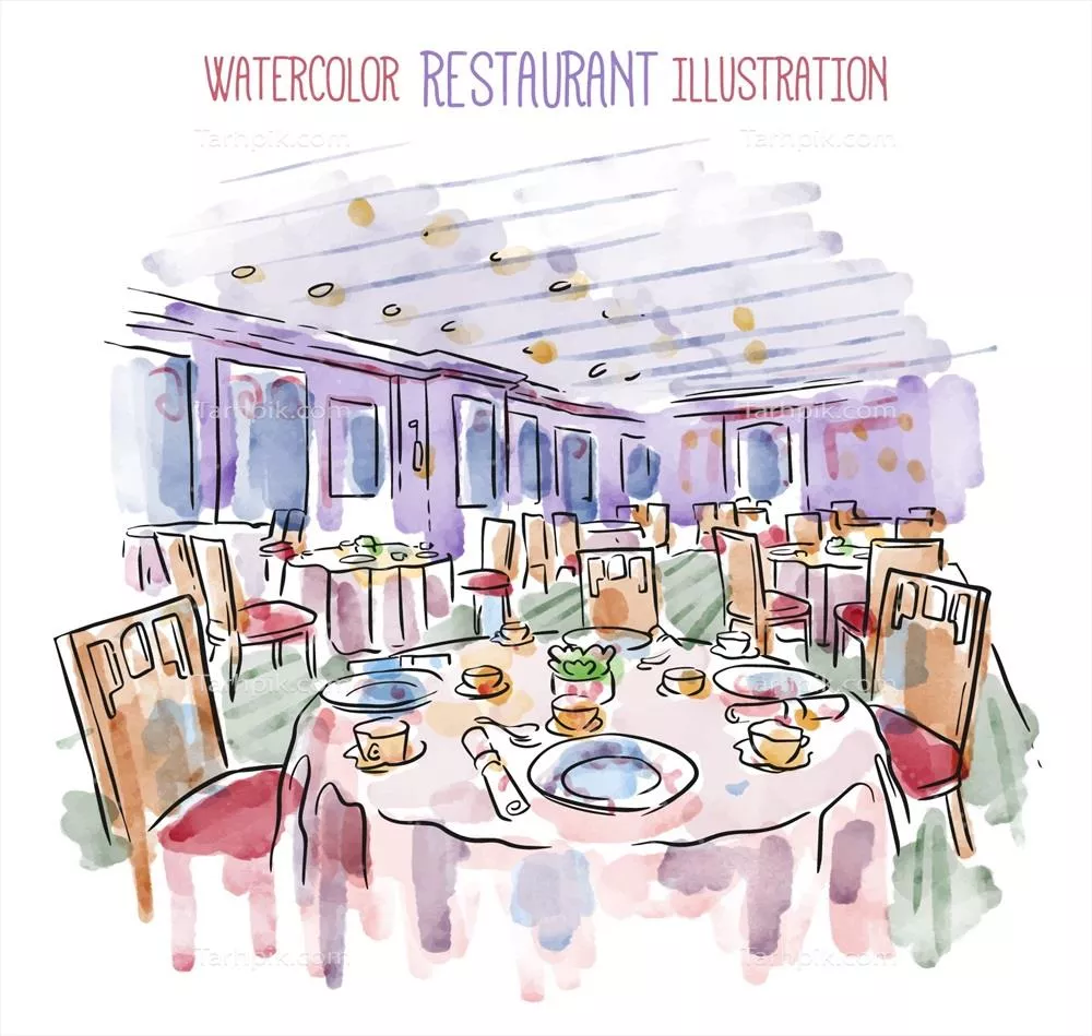 تصویرسازی رستوران با تکنیک آبرنگ و وکتور، هنر آشپزی و طراحی