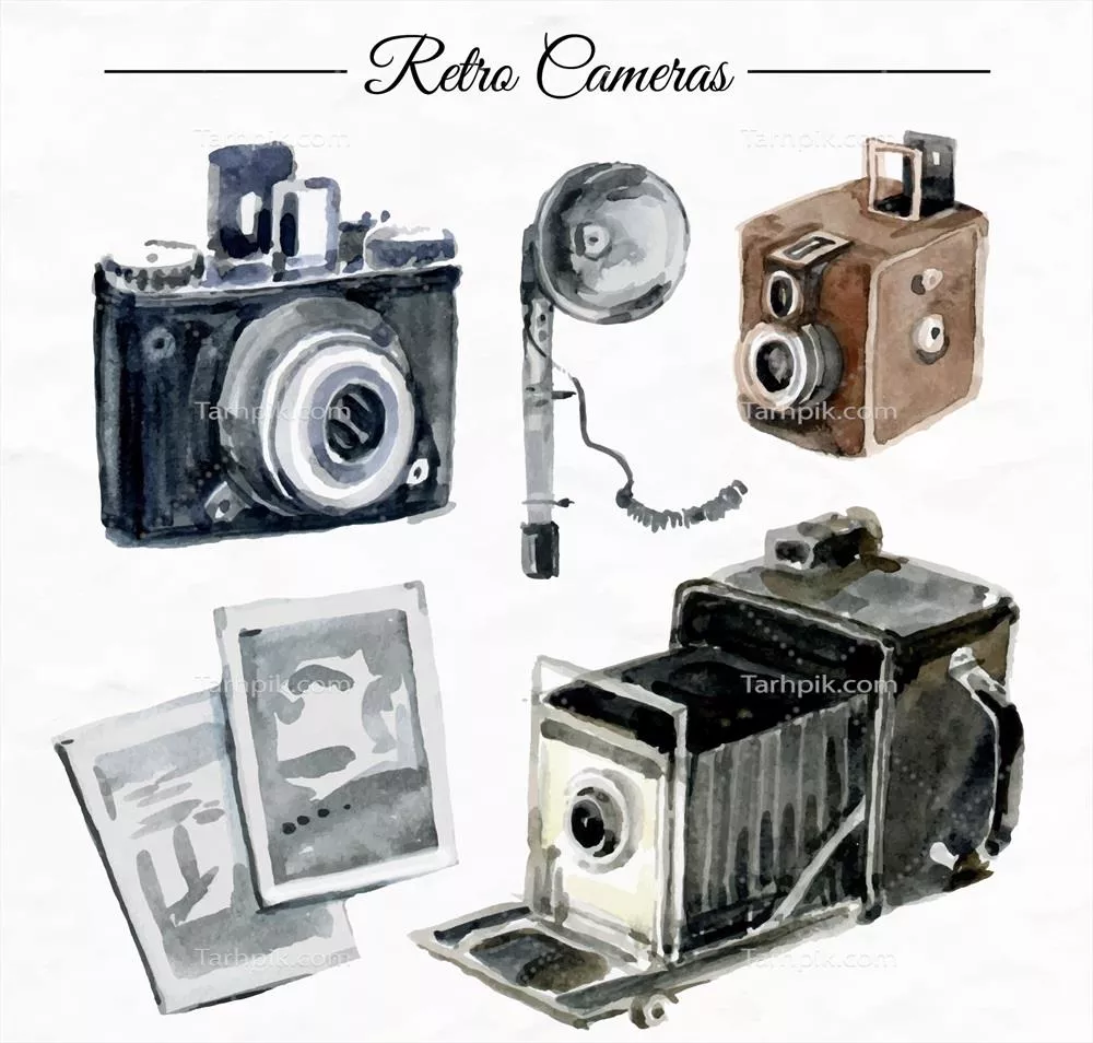 وکتور تصویرسازی آبرنگی دوربینهای وینتج: هنر دیجیتال و داستان بصری