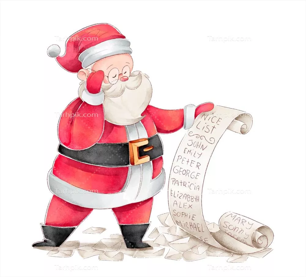 وکتور کاراکتر سانتا کلاوس آبی با رنگ آب در حال بررسی لیست آرزوها
