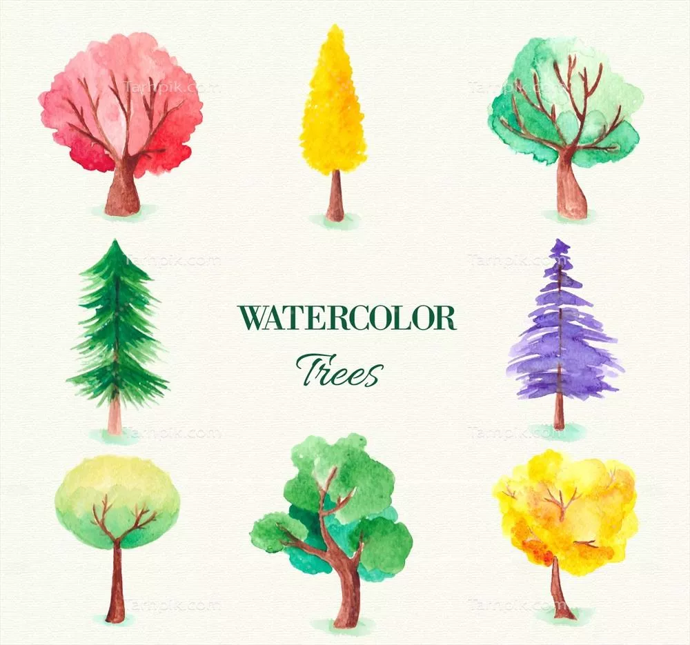 مجموعه وکتور درختان آبی رنگ با طرح‌های زیبا و هنری