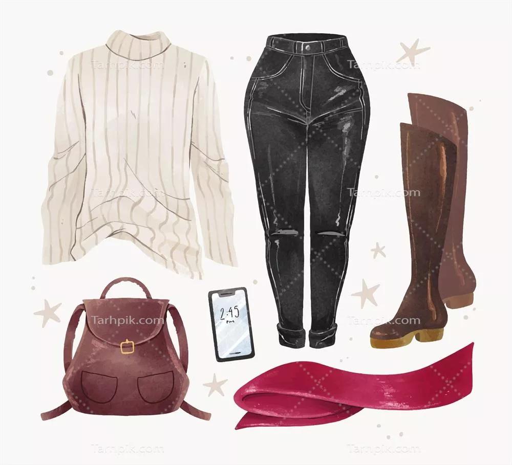 الزامات لباس زمستانی با طراحی آبرنگی و وکتور زیبا