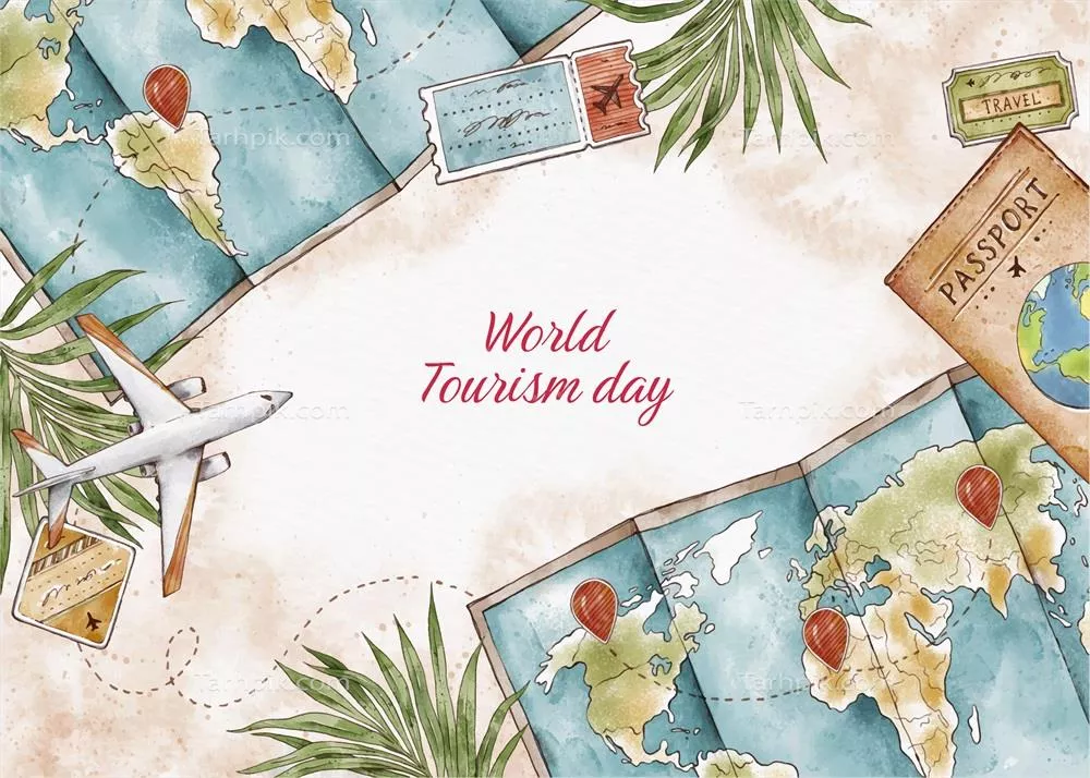 وکتور تصویر پس‌زمینه روز جهانی گردشگری با طراحی آبرنگی و رنگ‌های جذاب