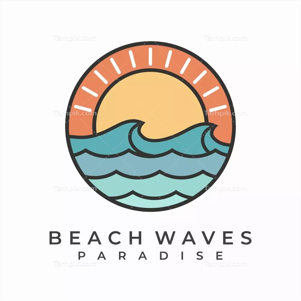 الگوی وکتور ساده و انتزاعی از موج، ساحل و آب دریا