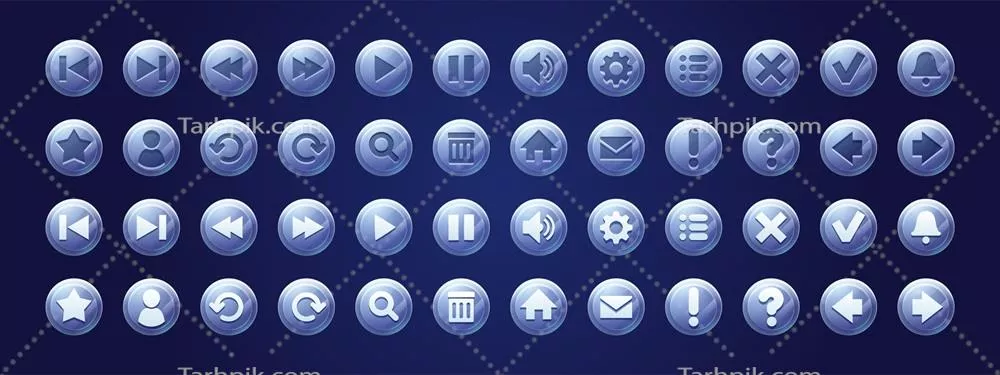 آیکن‌های گرد شیشه‌ای آنلاین بازی - وکتور و دکمه‌های وب
