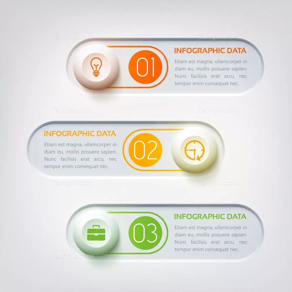 الگوی اینفوگرافیک وب با متن و سه شکل افقی گرد و وکتور