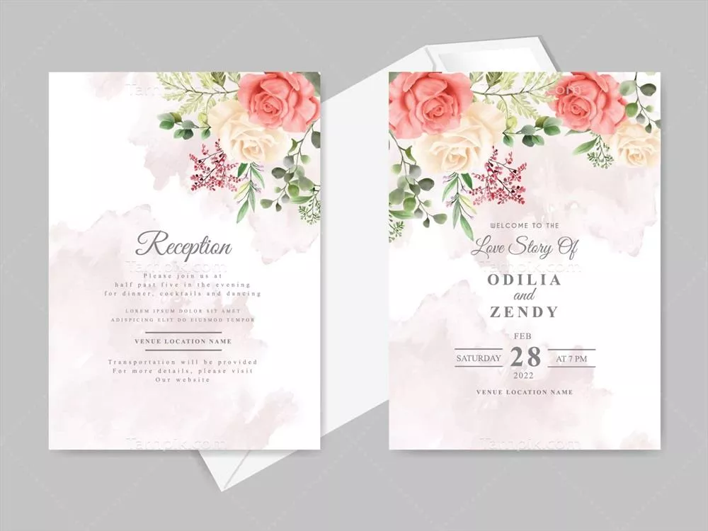 وکتور دعوتنامه عروسی با طراحی زیبا و گلهای دستکشیده