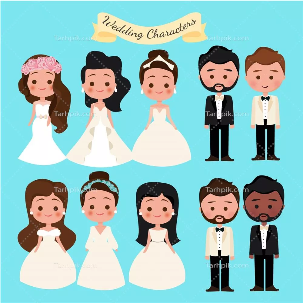 مجموعه کاراکترهای وکتور برای عروسی با طرح های زیبای مختلف