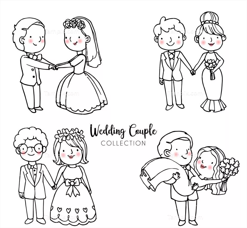 مجموعه وکتوری از زوج‌های عروسی و طراحی‌های عاشقانه