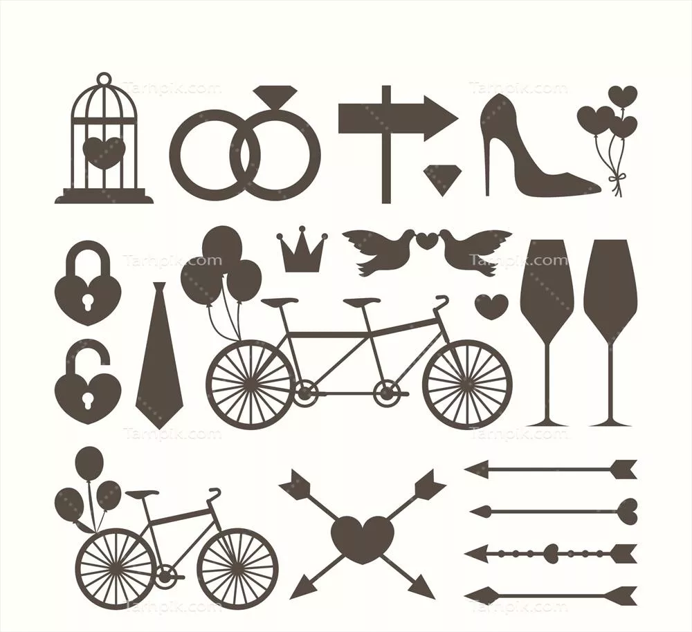 مجموعه المان های وکتور برای طراحی کارت عروسی و مراسم های مرتبط