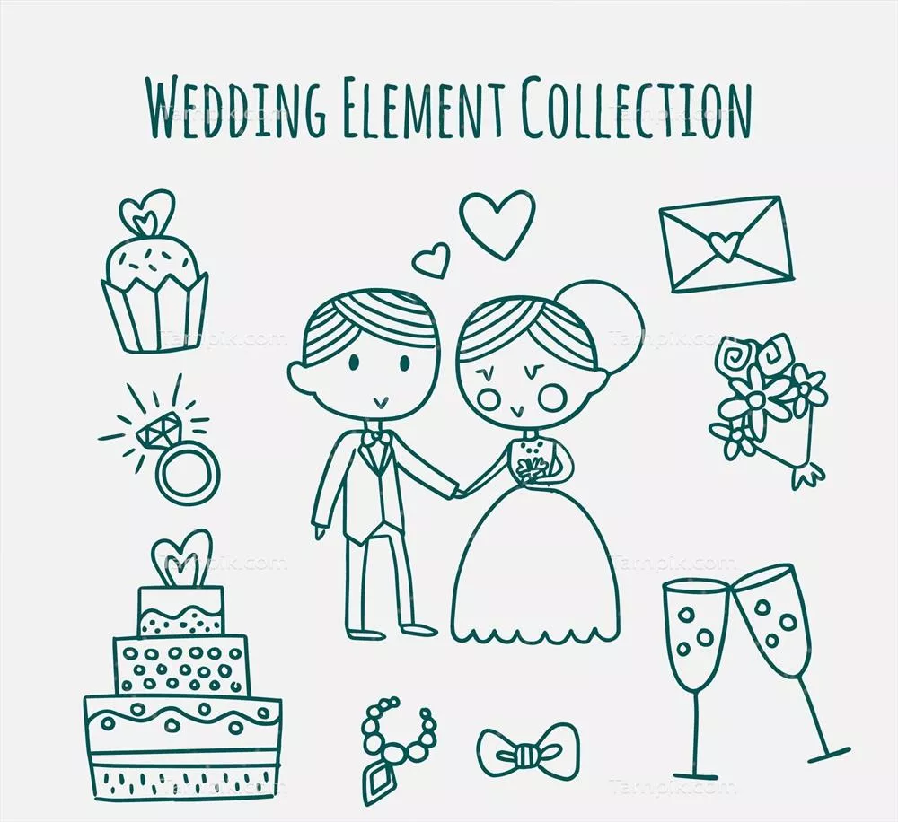 مجموعه طرح های وکتور عناصر عروسی با جزئیات زیبا و جذاب