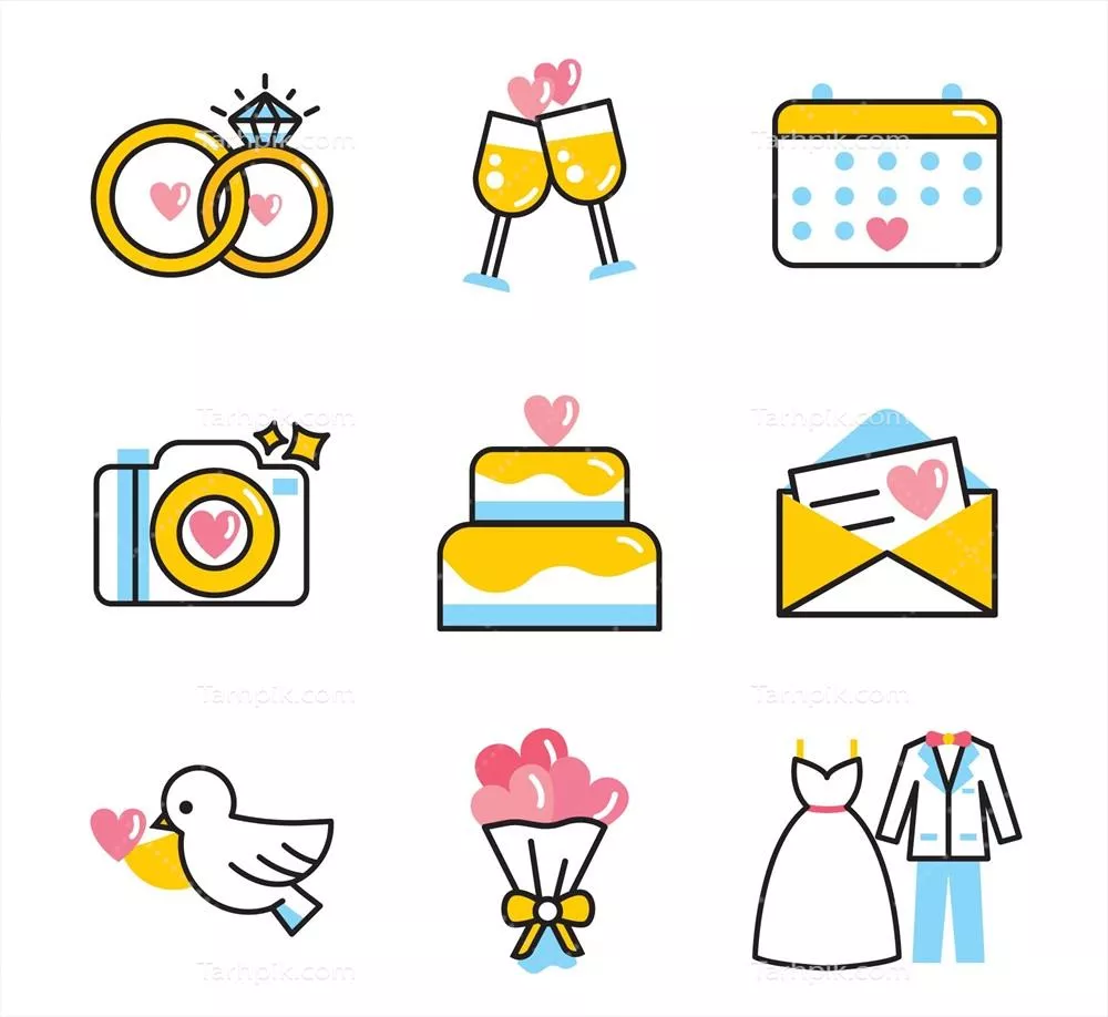 عناصر ازدواج با طراحی مدرن و وکتوری با کیفیت بالا برای جشنهای عروسی