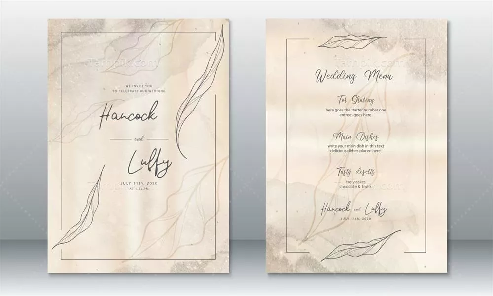 وکتور کارت دعوت عروسی با طراحی طبیعی و برگهای زیبا