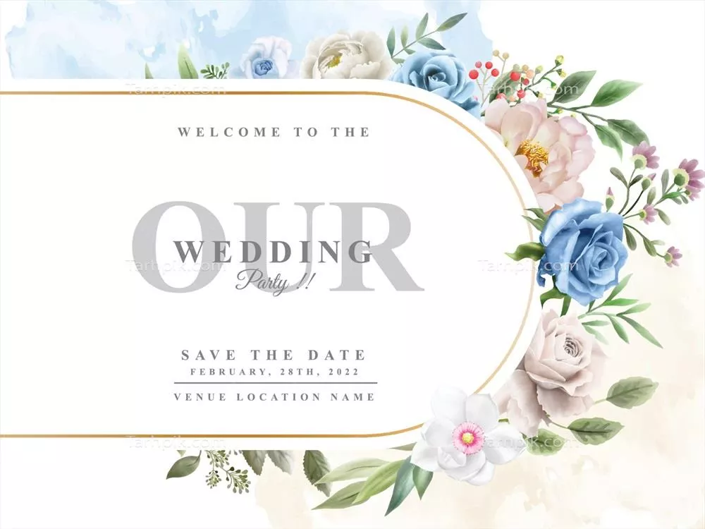 وکتور دعوتنامه عروسی با طراحی آب رنگی زیبا و گلهای جذاب