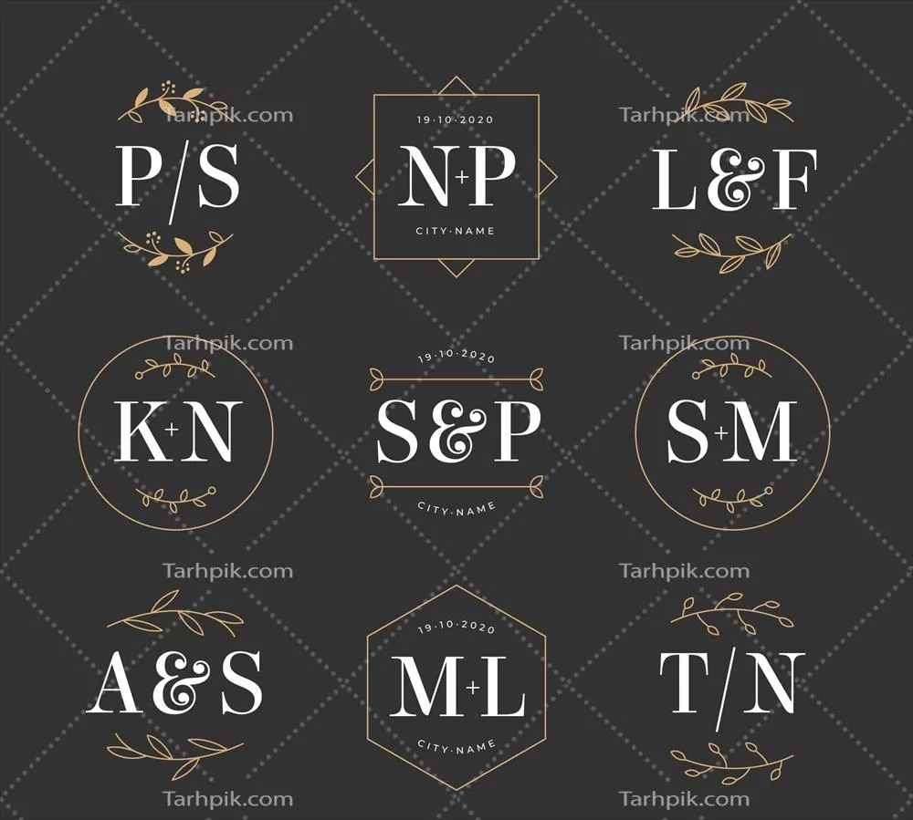 مجموعه قالبهای لوگوی مونوگرام عروسی - طراحی وکتور