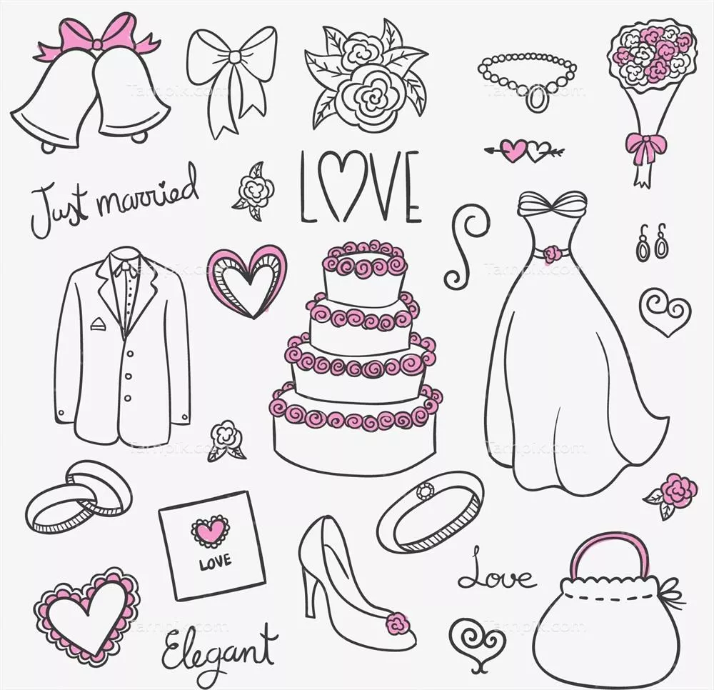 مجموعه وکتور طرح های خطی عروسی برای تزئینات و دعوتنامه ها