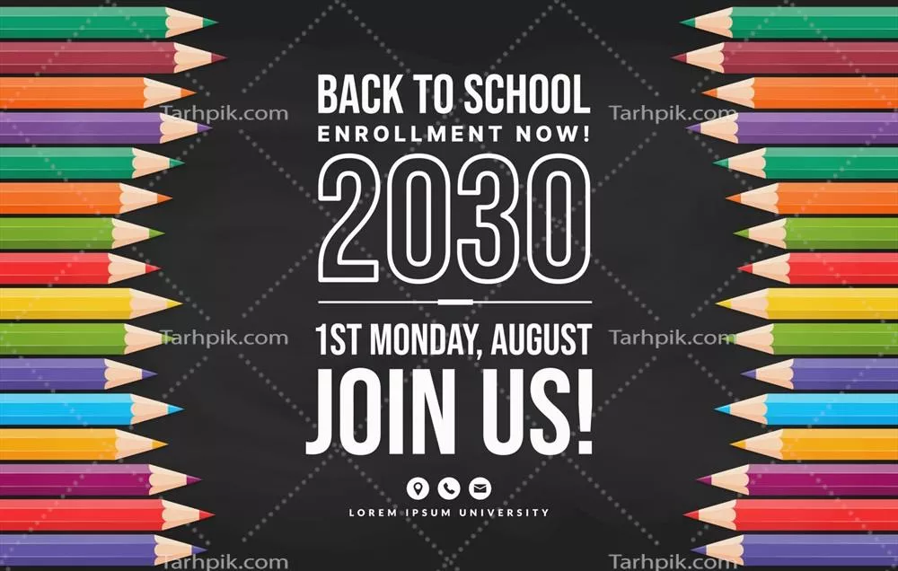 وکتور خوش آمدید به مدرسه: پس‌زمینه‌ای با مدادهای رنگارنگ و شاداب