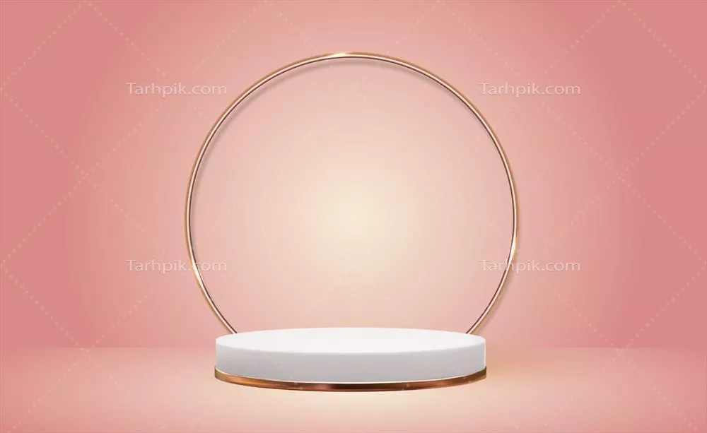 وکتور پس زمینه 3D سفید با پایه و حلقه شیشه ای طلایی برای ارائه محصولات آرایشی و مجله مد