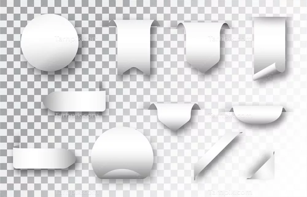 وکتور مجموعه برچسب های کاغذی سفید و خالی با طراحی واقعی و سایه نرم