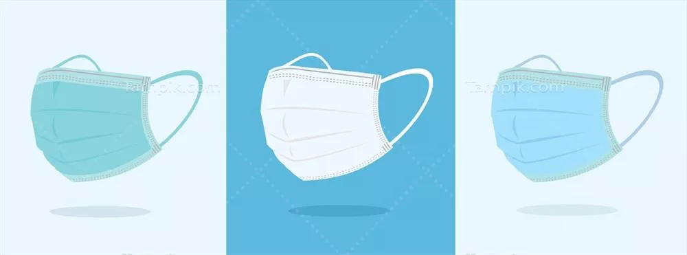 وکتور ماسک صورت پزشکی سفید-آبی-سبز برای محافظت در برابر ویروس ها و عفونت ها