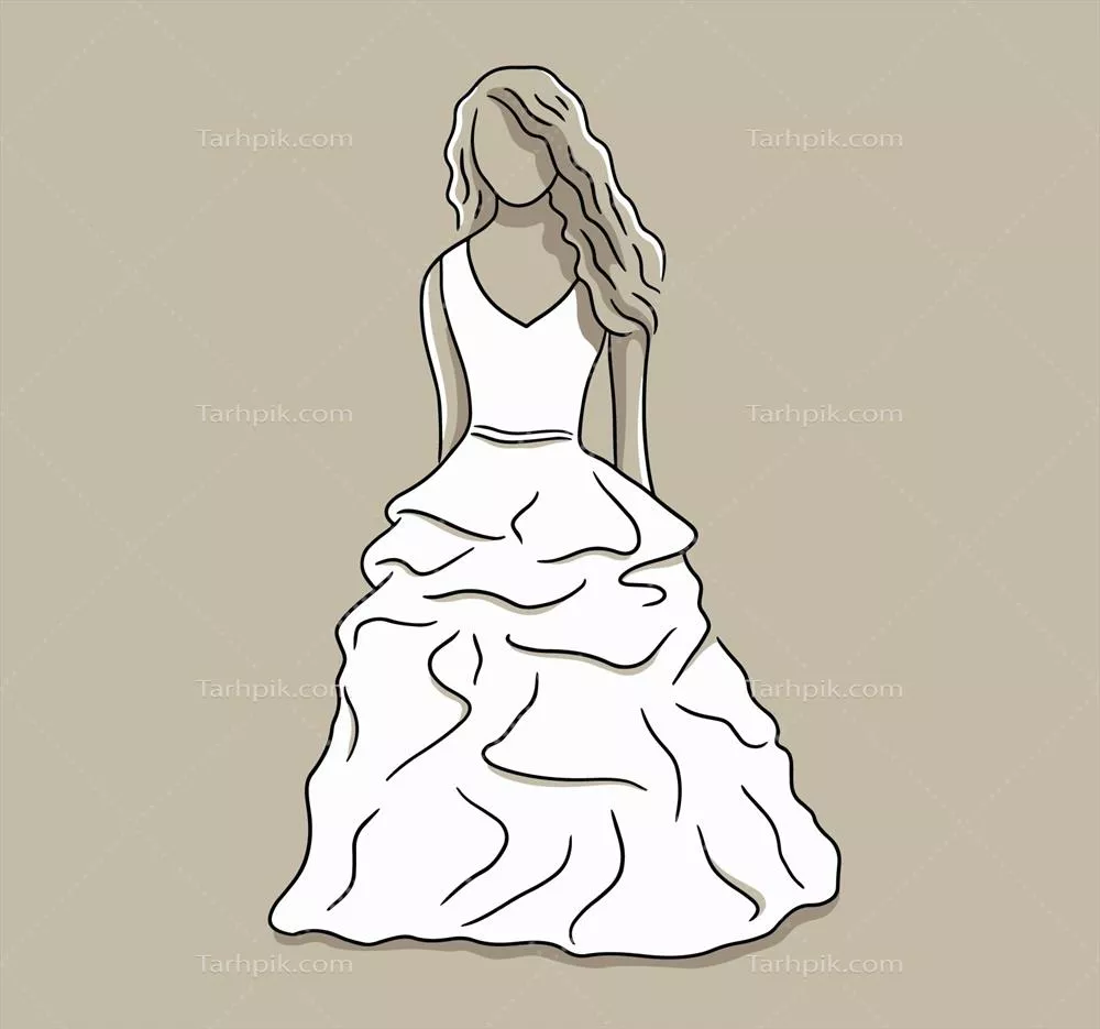 طراحی وکتور لباس عروس سفید با جزئیات زیبا و منحصر به فرد