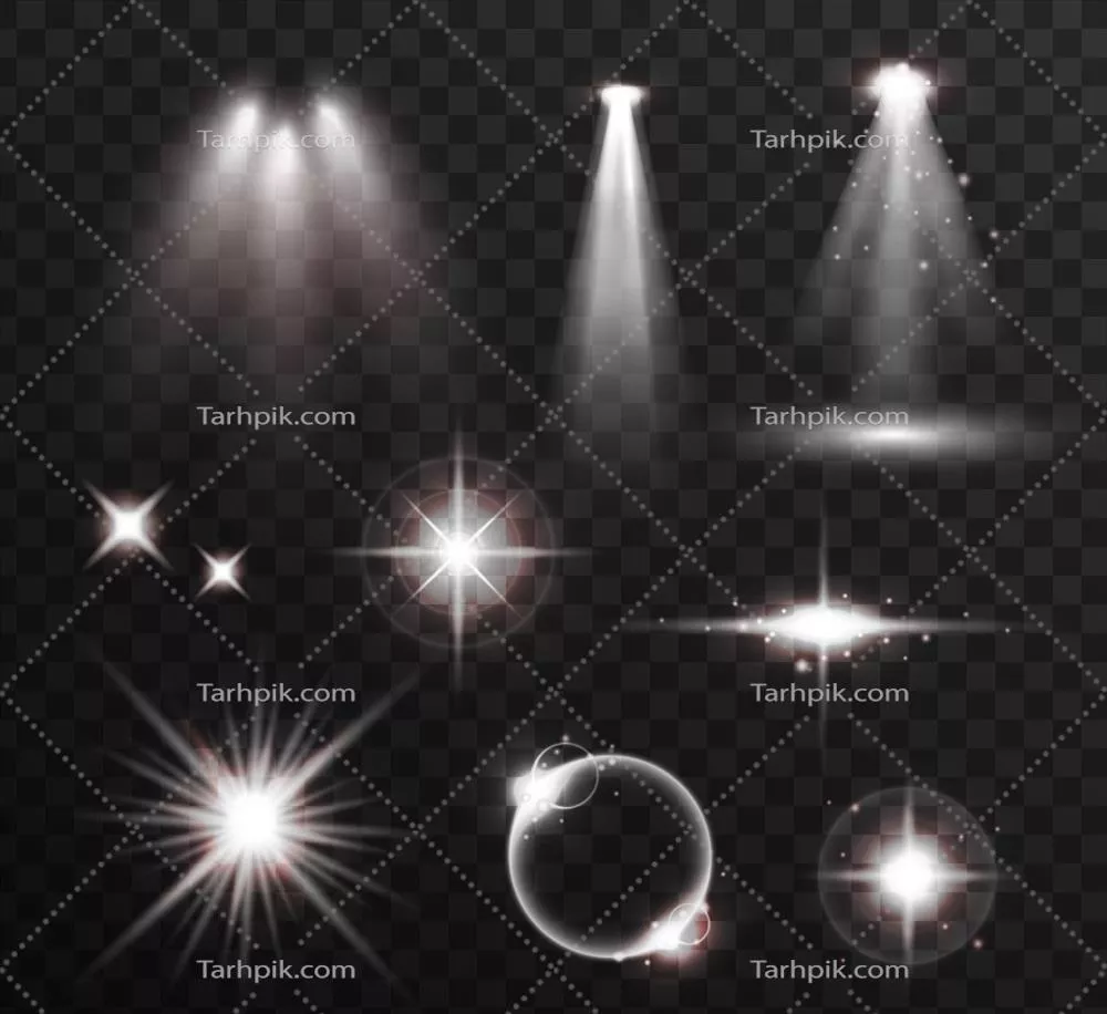 مجموعه وکتور افکت نور سفید برای طراحی گرافیک و مالتی‌مدیا