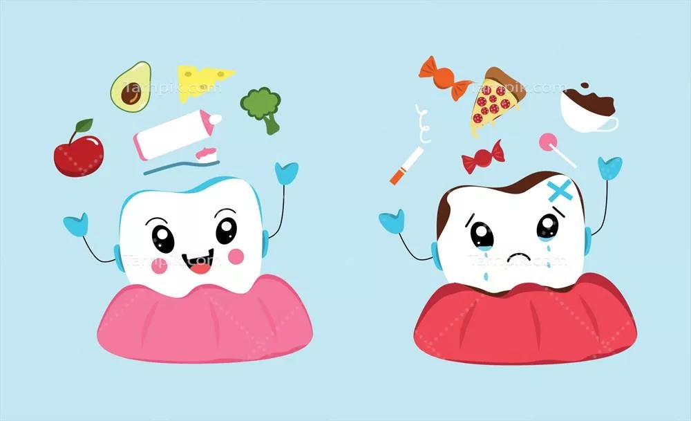 تصویر گرافیکی وکتوری از دندانهای سفیدی که حس رضایت و شادی را القا میکند