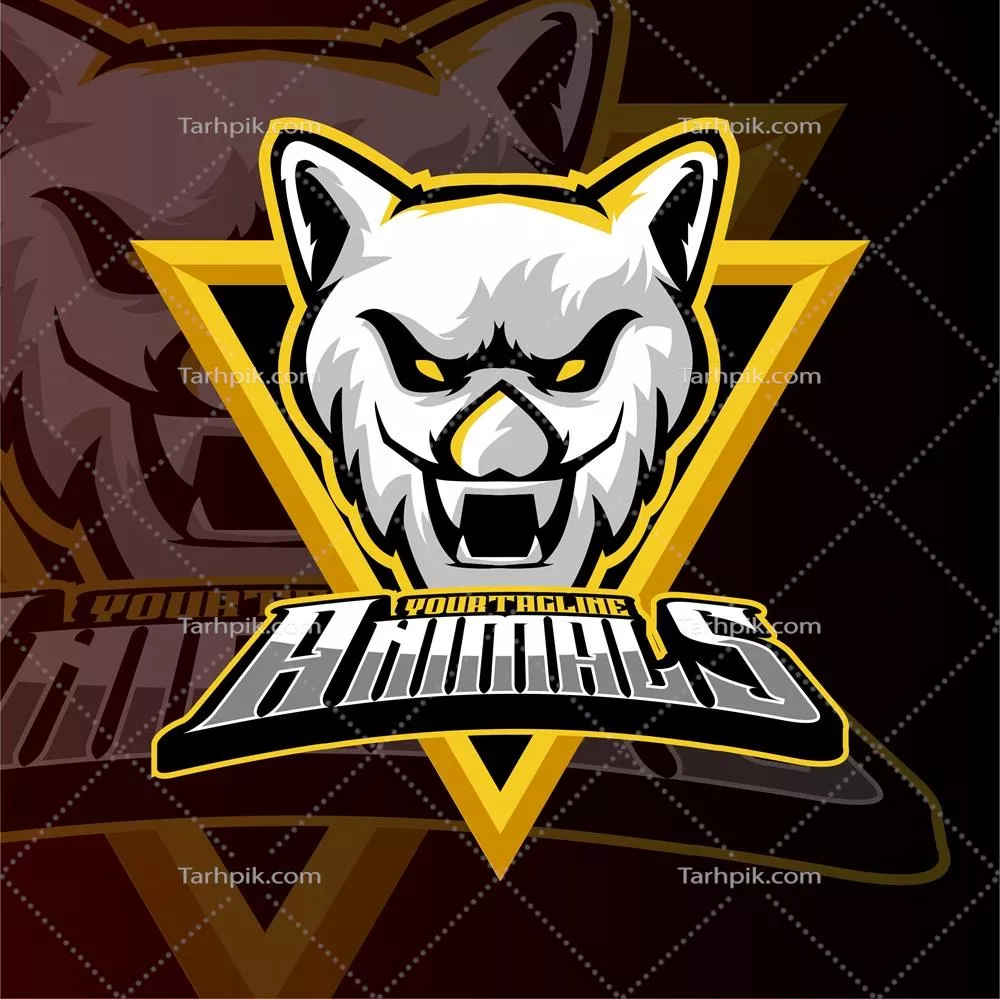 وکتور لوگوی بازی و ورزش های الکترونیکی با سر حیوان وحشی بر روی پس زمینه تاریک