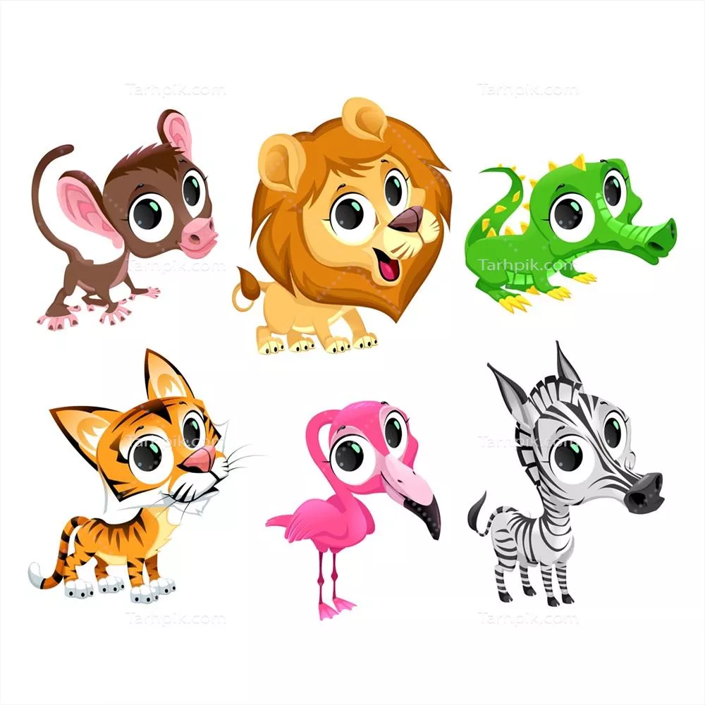 کارتون وکتوری از حیوانات وحشی با طراحی شاد و جذاب