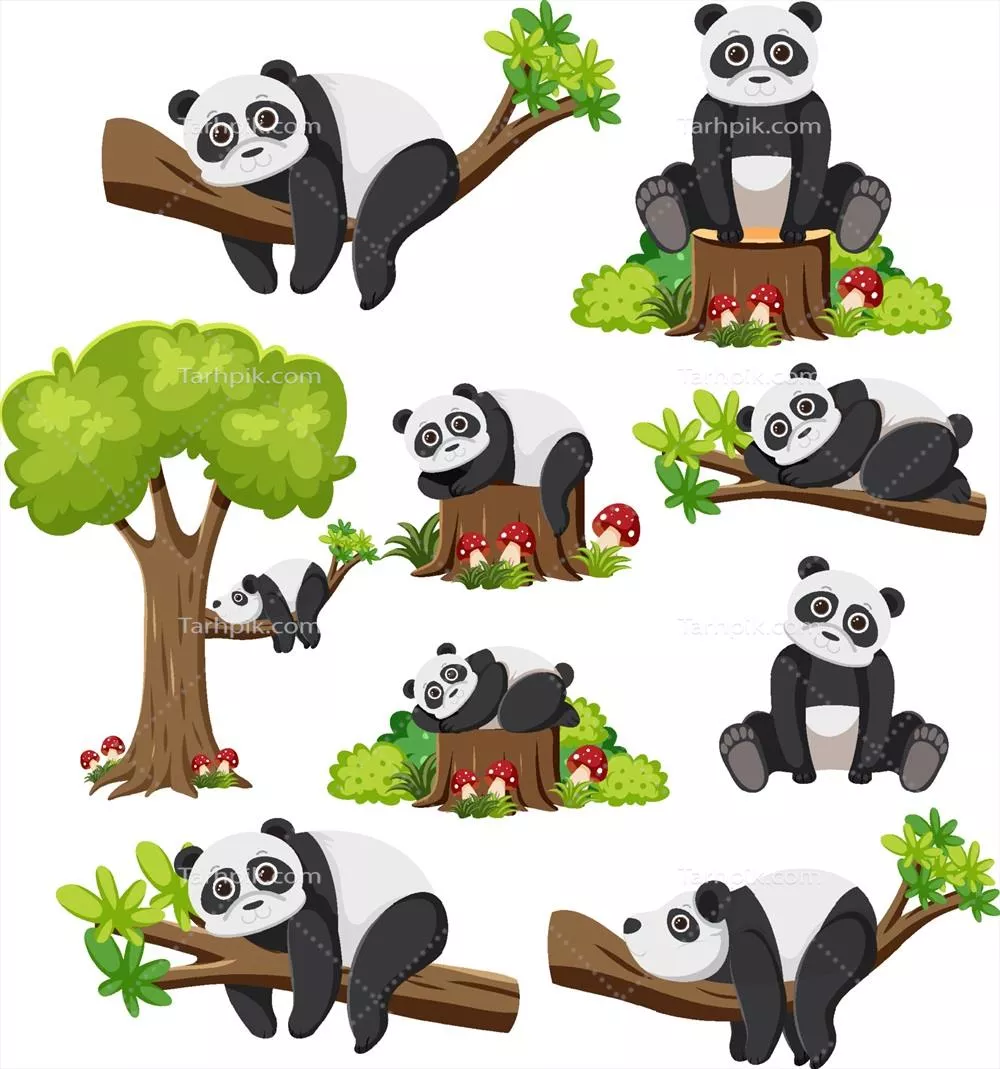 وکتور مجموعه حیوانات وحشی با عناصر طبیعی و محیط زیست