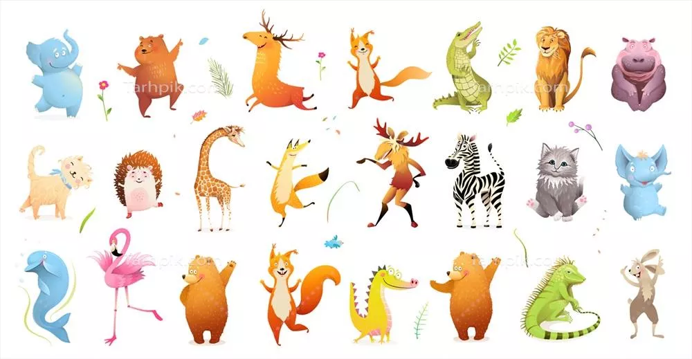 وکتور مجموعه تصاویر کلپ آرت حیات وحش برای کودکان و حیوانات نوزاد