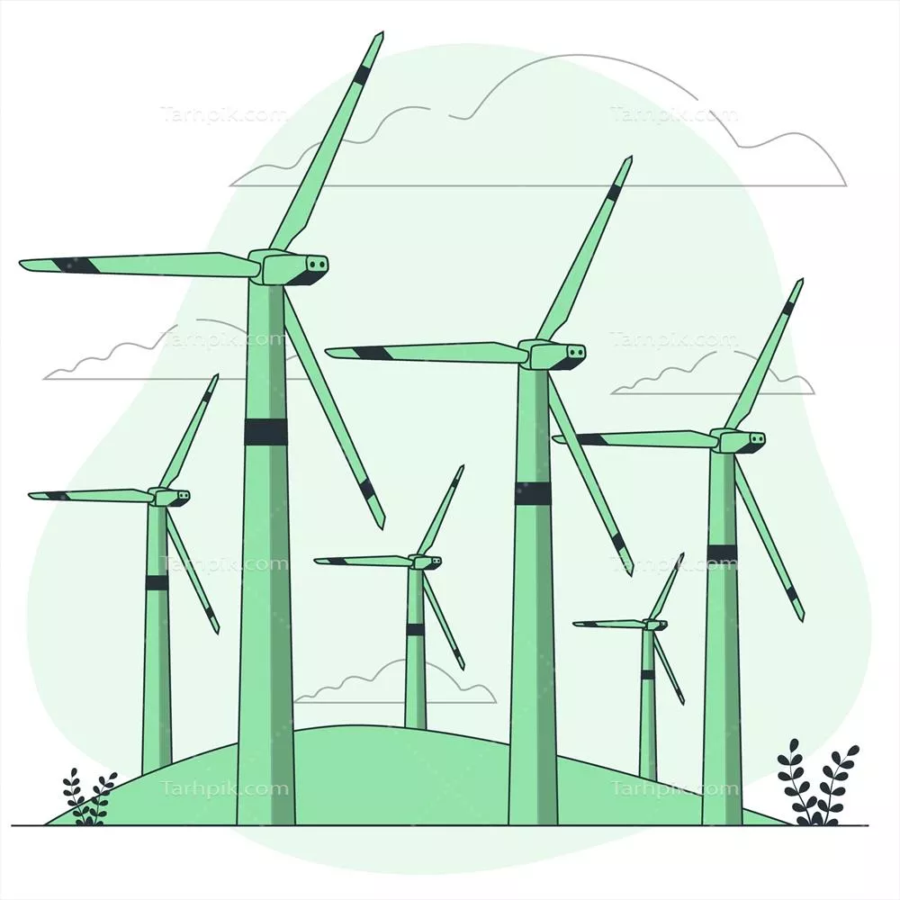 وکتور تصویری برداری از مفهوم انرژی باد و کاربردهای آن در تأمین انرژی پایدار و پاک