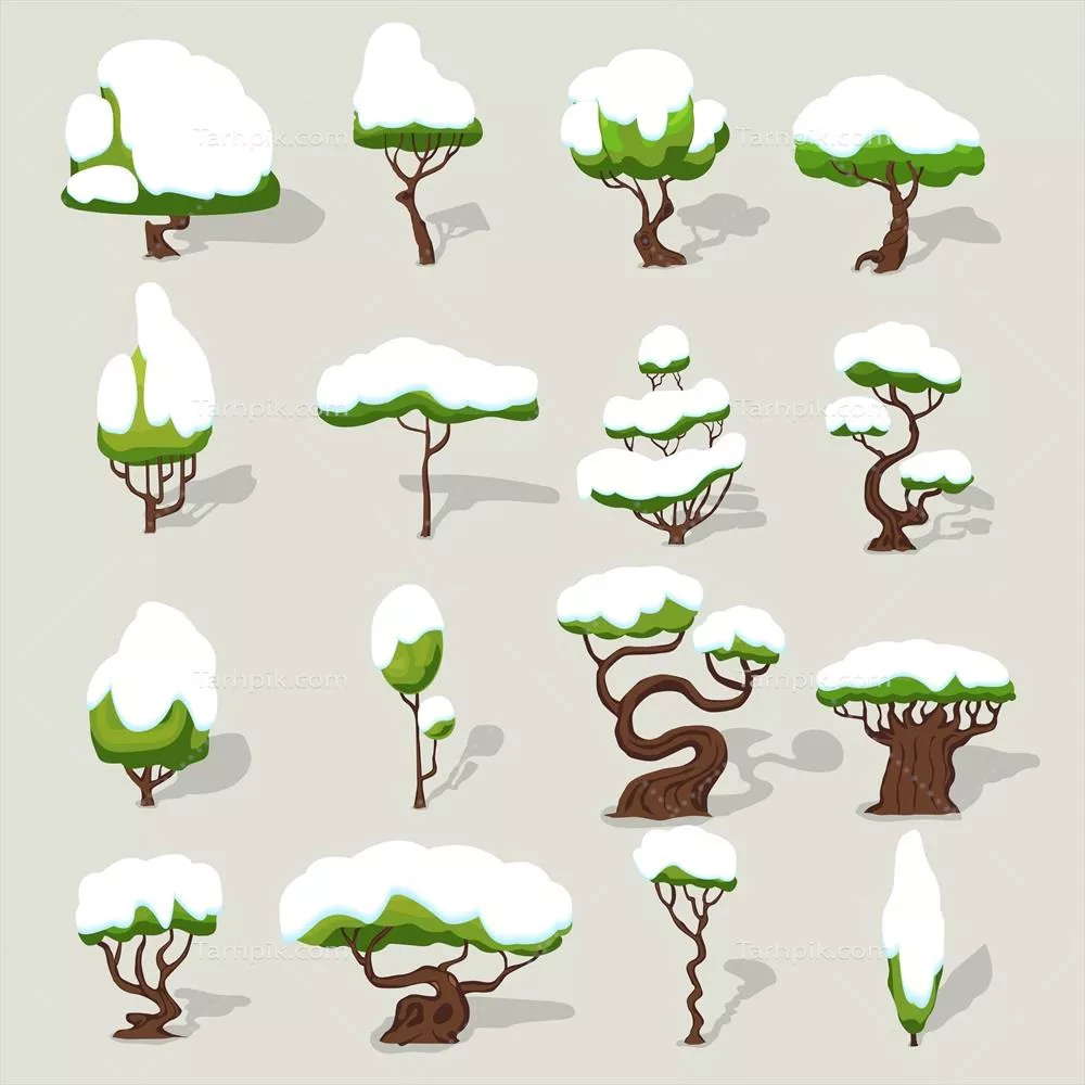 نقشههای وکتور درختان پوشیده از برف در فصل زمستان - مجموعهای زیبا