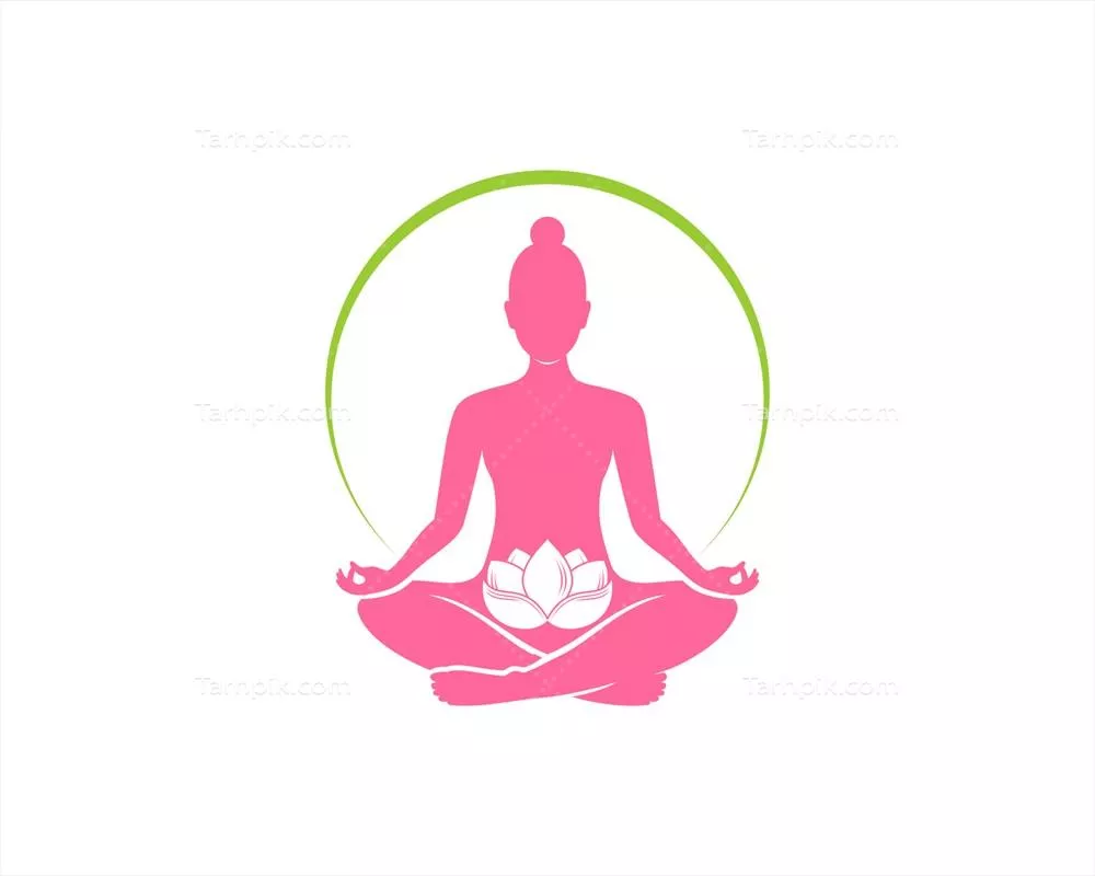 وکتور زن در حال مدیتیشن با گل نیلوفر در مرکز تصویر