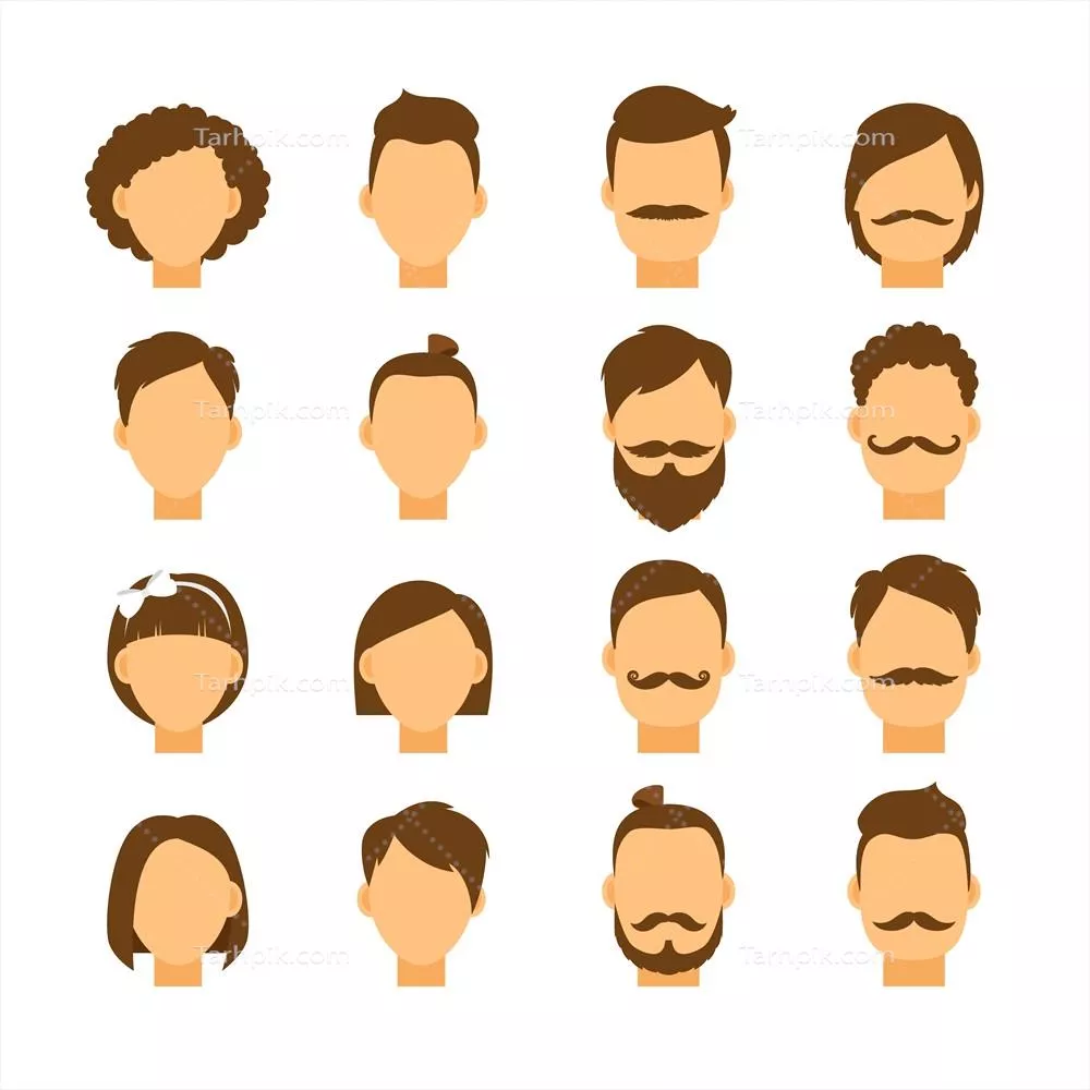 مجموعه وکتور مدل موهای زنانه و مردانه برای استایل هیپستر