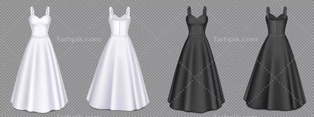 وکتور مدل های لباس زنانه در رنگ های سفید و سیاه با طراحی ترکیبی کمر بند